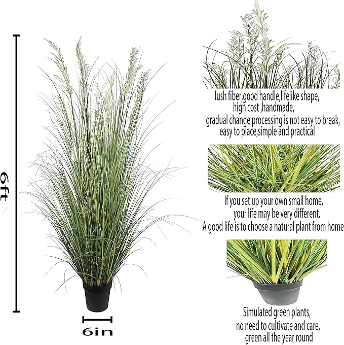 Artificial Pampas Grass Plant, 6FT Tall Faux Plants Indoor Home Decorative Artificial Plants & Flowers in Pot, Fake House Plant