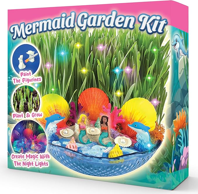 BLOONSY Mermaid Fairy Garden Kit for Kids | Light Up Terrarium Kit | Mermaid Gifts Toys for Girls | Science STEM Arts and Crafts Activities for Little Girls Age 8-12