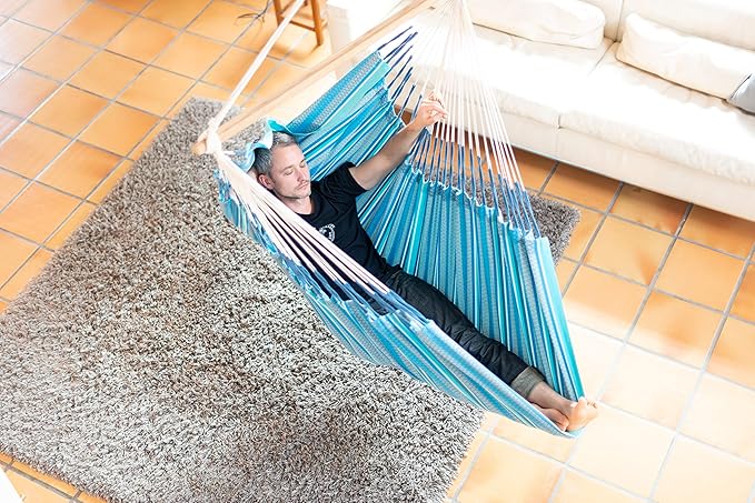 La Siesta® Large Comfort Habana Cotton Hanging Hammock Chair, Indoor Outdoor Hammock Swing Chair, Boho Hanging Chair Bedroom Patio, Max 285 Lbs, Azure
