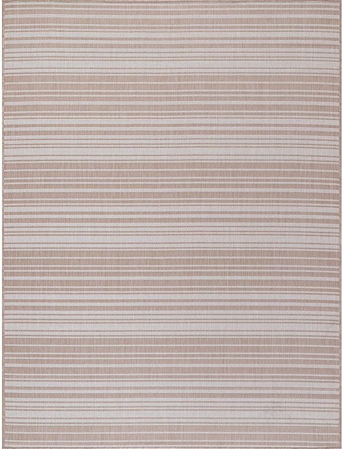 Stripe Outdoor Rug 9x12 Washable Outside Carpet for Indoor Patio Porch Waterproof Easy Cleaning Non Shedding Area Rugs Beige 9 x 12