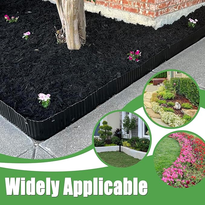 Metal Corrugated Garden Edging, 4" x 50Ft Landscape Edging for DIY Flower Beds, Flexible Bender Border for Lawn, Garden and Yard, Sturdy Galvanized Garden Edging, Black