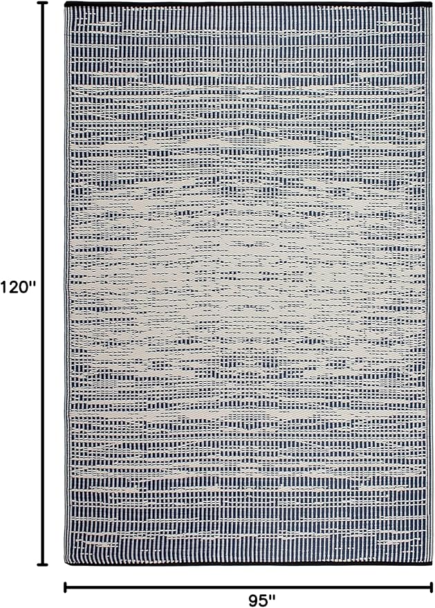 Fab Habitat Abstract Distressed Stripes Outdoor Rug - Waterproof, Fade Resistant, Crease-Free, Reversible - Premium Recycled Plastic - Patio Porch Balcony Deck - Brooklyn Blue - 8x10 ft