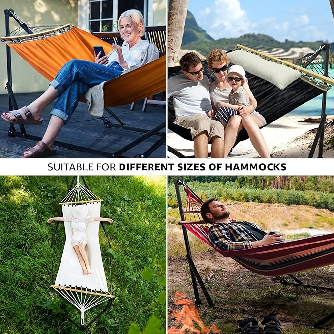 Tranquillo Unity Adjustable Hammock Stand, 800 lbs Capacity Steel Double Hammock Stand for 2 Persons, Premium Pre-Assembled Stand for Indoor Outdoor, Black