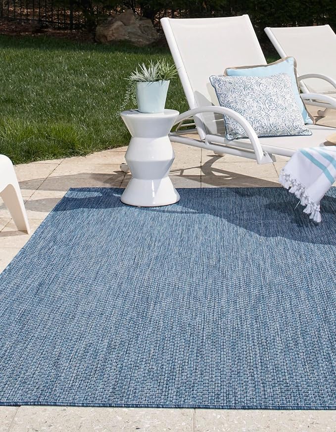Unique Loom Collection Casual Transitional Solid Heathered Indoor/Outdoor Flatweave Area Rug (3' 3" x 5' 3" Rectangle, Blue/Navy Blue)