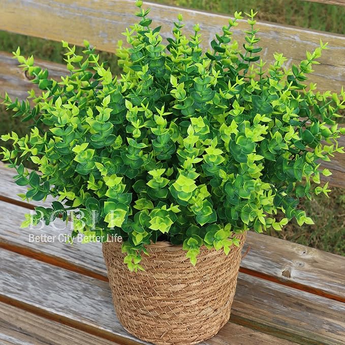 Artificial Flowers for Outdoors, 12 Bundles UV Resistant Realistic Faux Plants for Outside Porch Planter, Spring Summer Home Garden Decoration, Green