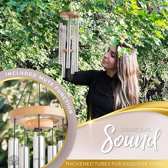 Tree of Life Memorial Wind Chimes for Loss of Loved One - Beautifully Packaged Memory Tree Windchimes in Memory of a Loved One - Sympathy Wind Chimes with Sympathy Card & Floral Keepsake (32" Size)