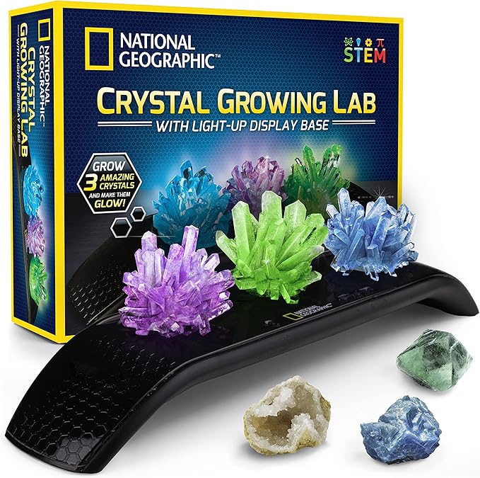 National Geographic Crystal Growing Kit - 3 Vibrant Colored Crystals to Grow with Light-Up Display Stand, Science Toy for Girls and Boys Ages 8-12, Includes 3 Gems, Cool STEM Gift (Amazon Exclusive)
