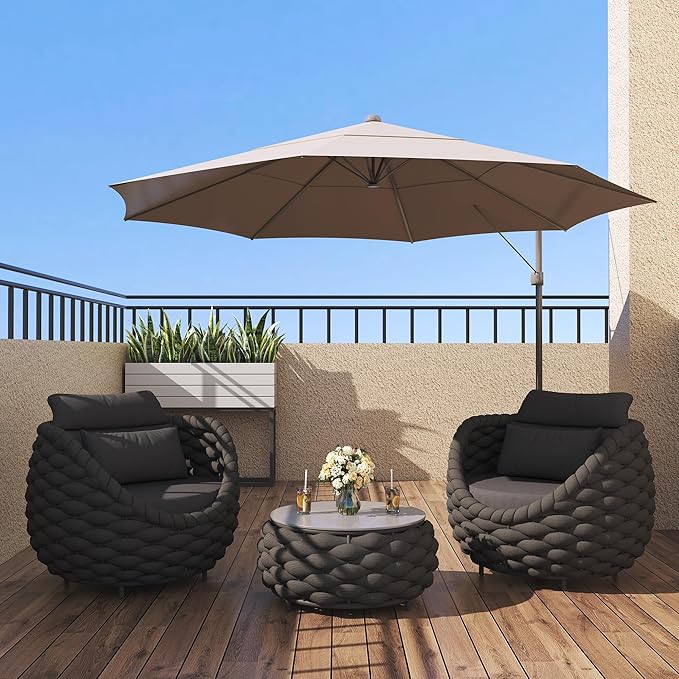 TWT Outdoor Patio Furniture Set, 5 Pieces Aluminum Sectional Sofa, Metal Patio Conversation Set with Threeseat & Armchair, Cushion and Coffee Table, Dark Grey