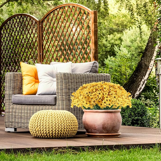 22 Bunches of Outdoor Artificial Flowers, UV Resistant Fake Flowers Artificial Silk Flowers with Plastic Plants for Indoor Outdoor Front Porch Hanging Planter Decoration (22, Yellow)