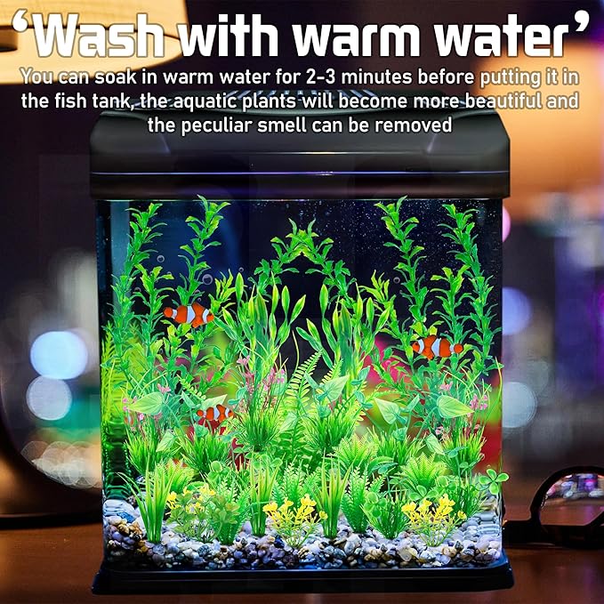 Ameliade Aquarium Artificial Green Plastic Plants Decorations 26 PCS Large Fish Tank Accessories Goldfish Betta Tank Decor