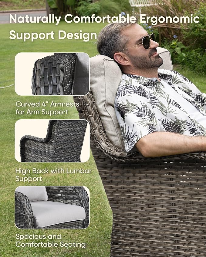 HUMMUH High Back Outdoor Swivel Rocker Patio Chairs Set of 2, with 5-Inch Thick Cushions and Side Table,All-Weather Patio Furniture for Porch,Poolside, Deck, and Yard