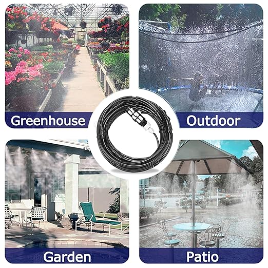 CozyCabin Outdoor Misting Cooling System with Pump - 40ft (12m) Misting Line with Filter + 6 Brass Mist Nozzles (3/4") for Patio Garden Greenhouse Watering Distribution System (6m (20ft))