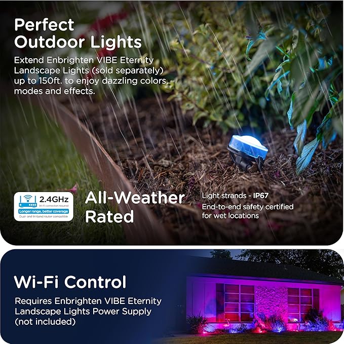 Enbrighten Vibe Eternity Garden Lights, Extension Only, Not for Standalone Use, 16.5ft with 4 RGBWIC LEDs, Waterproof, Landscape Lighting Needed, Extendable up to 150ft, 83794