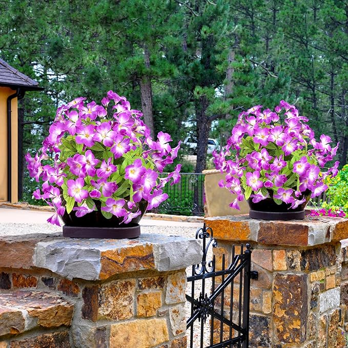 Fake Plants 15.7" Plastic Flowers for Outdoors Artificial Azalea Flowers Fake Flowers Artificial Plants Outdoor Spring Flowers Artificial for Decoration Fake Plants for Outside (Purple 4Pcs