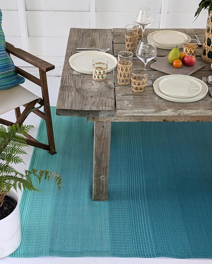Fab Habitat Outdoor Rug - Waterproof, Fade Resistant, Crease-Free - Premium Recycled Plastic - Ombre - Porch, Deck, Balcony, Hallway, Poolside - Big Sur - Teal - 2.5 x 8 ft Runner