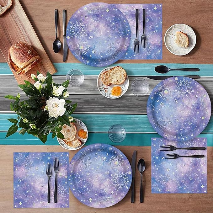 96PCS Space Galaxy Outer Party Supplies for Kids Boys Space Plates and Napkins for Birthday Party Decorations Star Themed Baby Shower Paper Plates Tableware 24 Guests