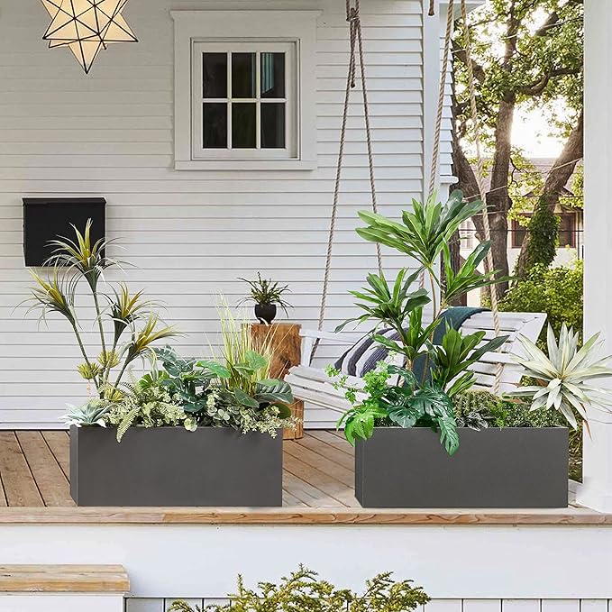 Wallowa Metallic Heavy Long and Large Outdoor/Indoor Planter Box, 38”Lx15”Wx15”H, 40Pounds, No Assemble and Seamless, Color Gray