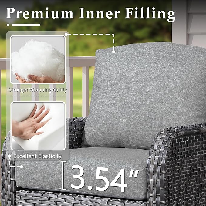 6-Piece Wicker Patio Furniture Set, All-Weather Rattan Conversation Bistro Loveseat Chair and Table Set for Backyard, Balcony and Deck with Soft Cushions and Metal Table(Dark Gray)