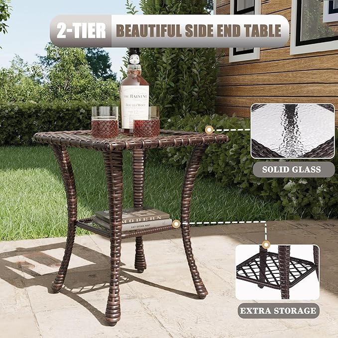 LayinSun 6 Piece Wicker Patio Furniture Set, Classis Outdoor Conversation 360 Degree Swivel Chairs Set with Coffee Table