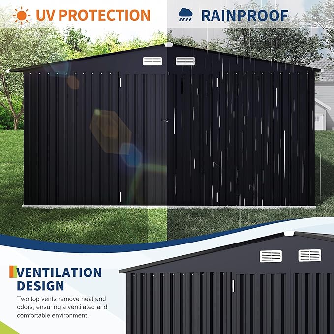 8x10 FT Metal Storage Sheds Outdoor, MetalTool Shed with Lockable Door, MetalYard Sheds Garden Shed Kit, Metal UtilitySheds Buildings with Air Vent for Backyard Garden Patio Lawn