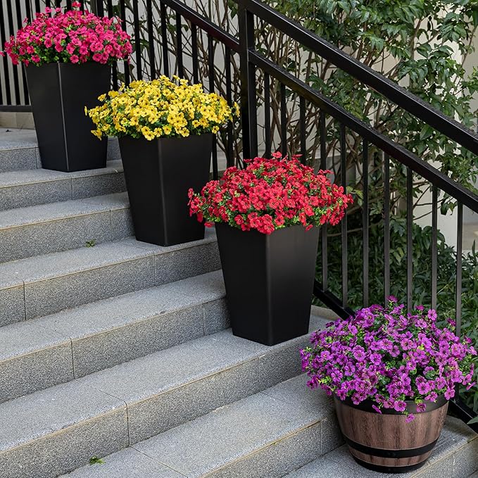 20 Bundles Artificial Flowers for Outdoor Fake Plants for Spring Decoration,Faux Eucalyptus Flowers for Planter UV Resistant Lifelike for Home Porch Garden（Rose Red）