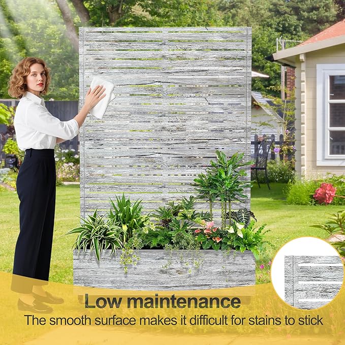 Raised Garden Bed with Trellis and Wheels,73"x47"x16" Metal Raised Garden Bed,White Wood Finish Metal Planter with Climbing Trellis for Vines & Vegetables