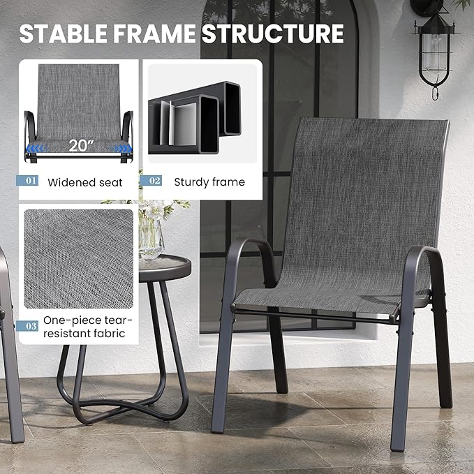 Patio Table and Chairs Set - 3 Piece Outdoor Stackable Dinging Chairs for All Weather,Breathable Garden Furniture for Deck Garden Backyard (Light Grey)