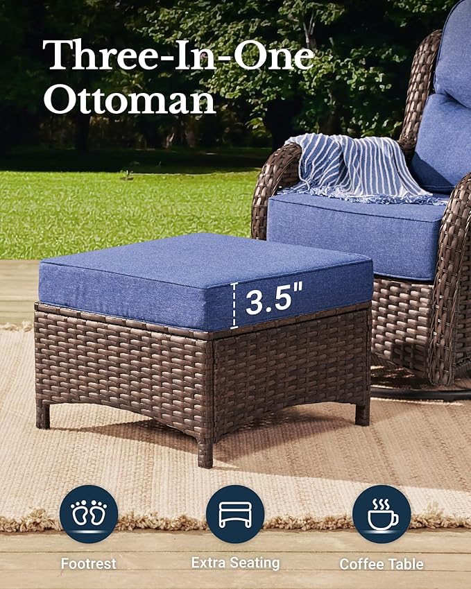 HILLGA Luxury Patio Furniture Set with 6-Inch Thick Cushions, High Back Outdoor Swivel Rocker Chairs and Patio Couch, 13-Piece All Weather Conversation Set for Porch Deck Pool Yard, Blue (V3)