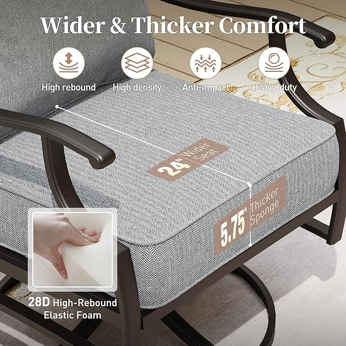 5 Piece Metal Outdoor Patio Furniture Set with Fire Pit Table, Patio Conversation Sets 4 Fixed Chairs with 5.75" Thick Cushion and 5000 BTU Fire Pit Table, Backyard Furniture, Gray