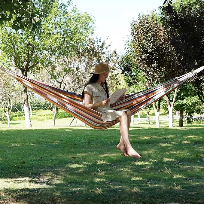 INNO STAGE Brazilian Hammock with Tree Straps - Cotton Hammocks Portable Hammock with Carry Bag for Backyard, Porch, Outdoor and Indoor Use Mixcolor