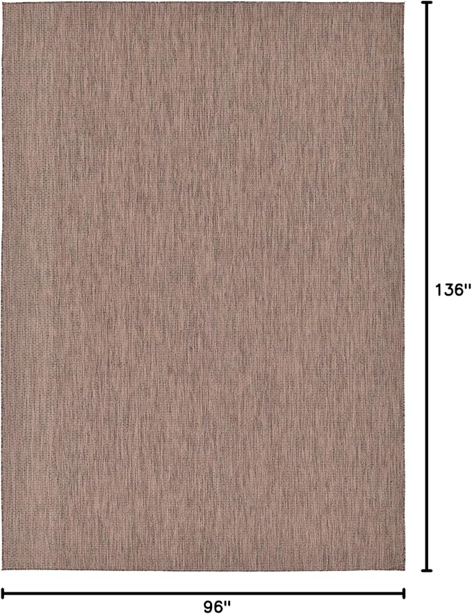 Unique Loom Collection Casual Transitional Solid Heathered Indoor/Outdoor Flatweave Area Rug (8' x 11' 4" Rectangle, Light Brown/Ivory)