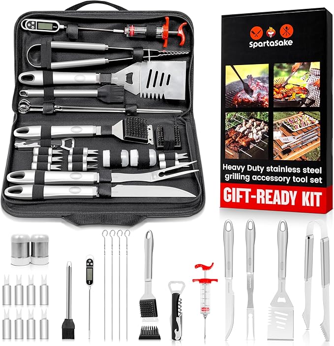 SpartaSake BBQ Grilling Accessories - Stainless Steel Barbecue Grill Tools Accessories kit Spatula Thermometer Tongs for Blackstone Griddle Outdoor Camping-Grill Set Gifts for dad Men Women(24 pcs)