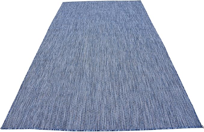 Unique Loom Collection Casual Transitional Solid Heathered Indoor/Outdoor Flatweave Area Rug (5' 3" x 8' Rectangle, Blue/Navy Blue)