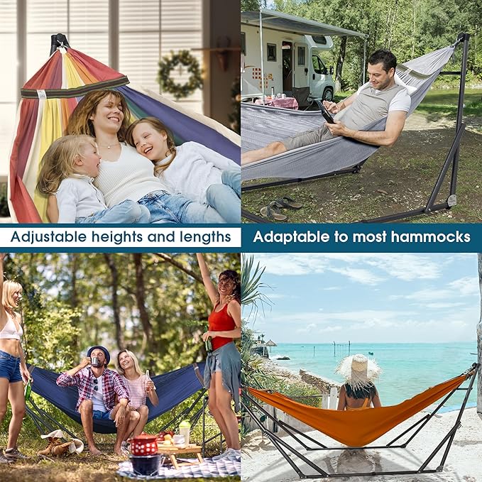 Tranquillo Combo x2 Hammocks with Stand for Outside & Tree Straps, Heavy Duty Hammock with Stand 600lbs for Indoor Outdoor Patio Backyard, x2 Hammocks for 2 Person, Portable Carrying Bags, Aegean