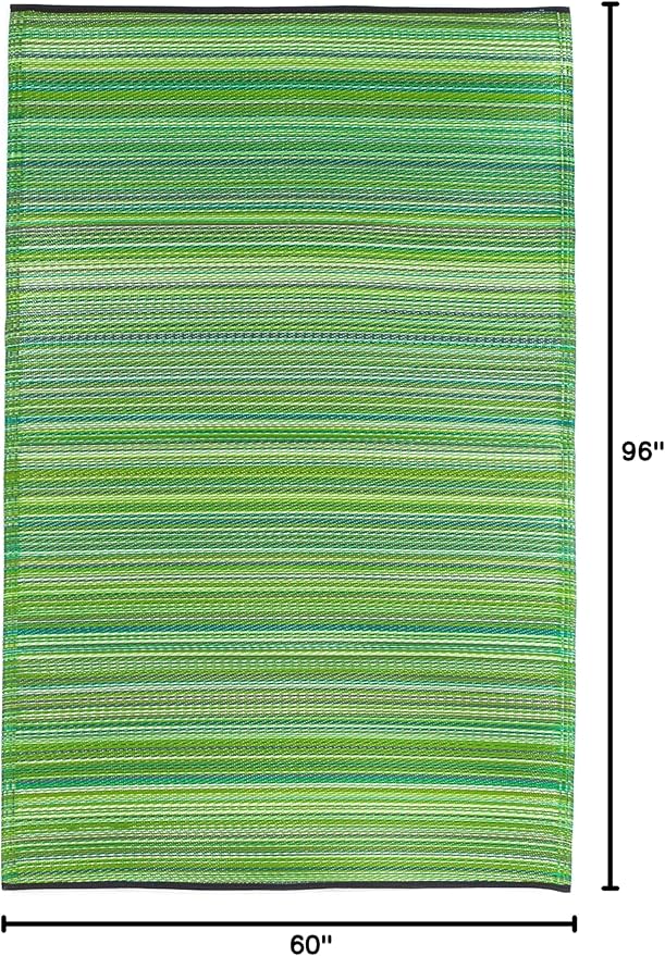 Fab Habitat Outdoor Rug - Waterproof, Fade Resistant, Crease-Free - Premium Recycled Plastic - Striped - Patio, Porch, Deck, Balcony - Cancun - Green - 5 x 8 ft