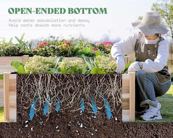 AMERLIFE Raised Garden Bed – 12x12x2 ft H-Shaped Wooden Planter Box, 180 Cu. Ft Capacity, Double-Layer Design for Outdoor Patio, Yard, and Garden Use