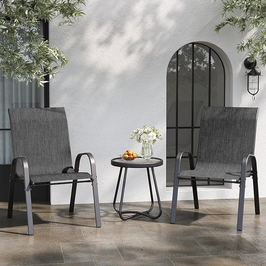 Patio Table and Chairs Set - 3 Piece Outdoor Stackable Dinging Chairs for All Weather,Breathable Garden Furniture for Deck Garden Backyard (Dark Grey)