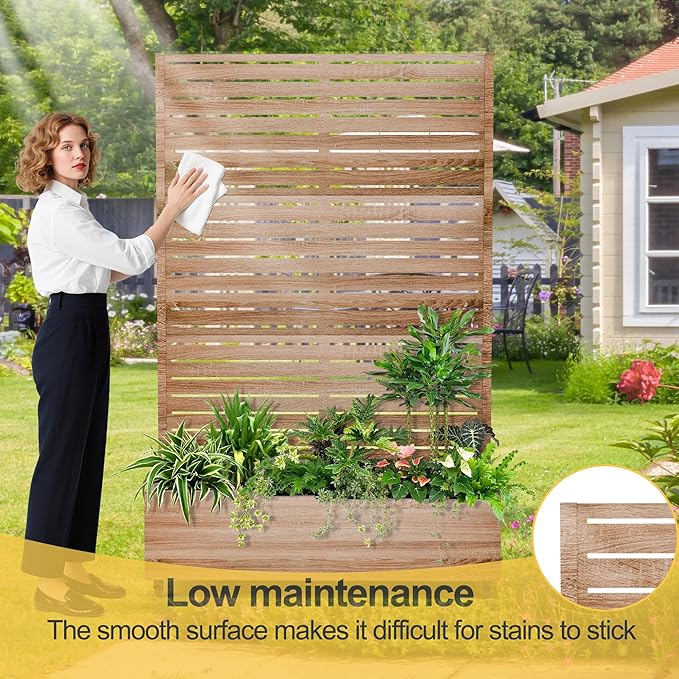 Raised Garden Bed with Trellis and Wheels,73"x35"x16" Metal Raised Garden Bed,Wood Finish Metal Planter with Climbing Trellis for Vines & Vegetables