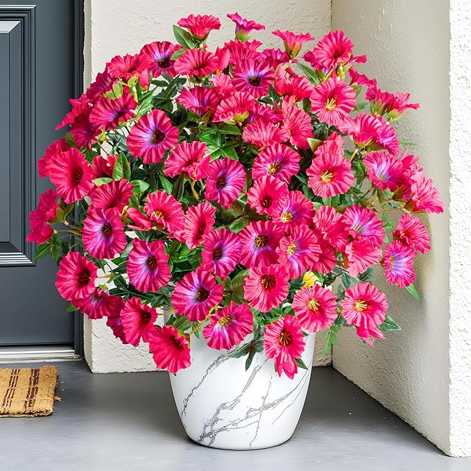 UV Resistant Artificial Petunias 13.3In Fake Flowers Artificial Flowers for Outdoors Silk Flowers 8PCS Fake Hanging Basket Plants Suitable for Outdoor Porch Decoration Patio Decor (Rose red)