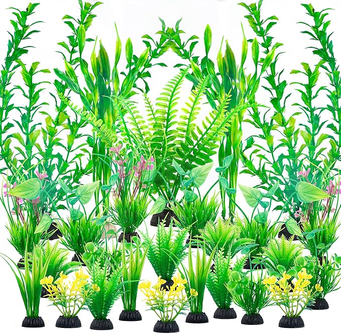 Ameliade Aquarium Artificial Green Plastic Plants Decorations 26 PCS Large Fish Tank Accessories Goldfish Betta Tank Decor