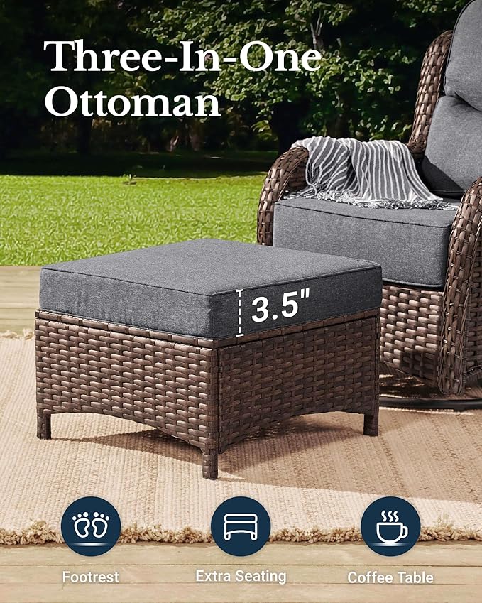 HILLGA Luxury Patio Furniture Set with 6-inch Thick Cushion, Outdoor Couch, Loveseat and High Back Swivel Rocker Patio Chairs, 7PCS Wicker Conversation Set for Deck Yard and Poolside, Dark Grey (V2)