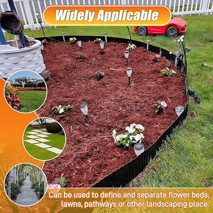 Corrugated Metal Garden Edging, 4"×20Ft Landscape Edging Border for Lawn, Flower Bed, Garden Fence, Paver Edging, Metal Garden Edging for DIY Borders and Landscaping, Black