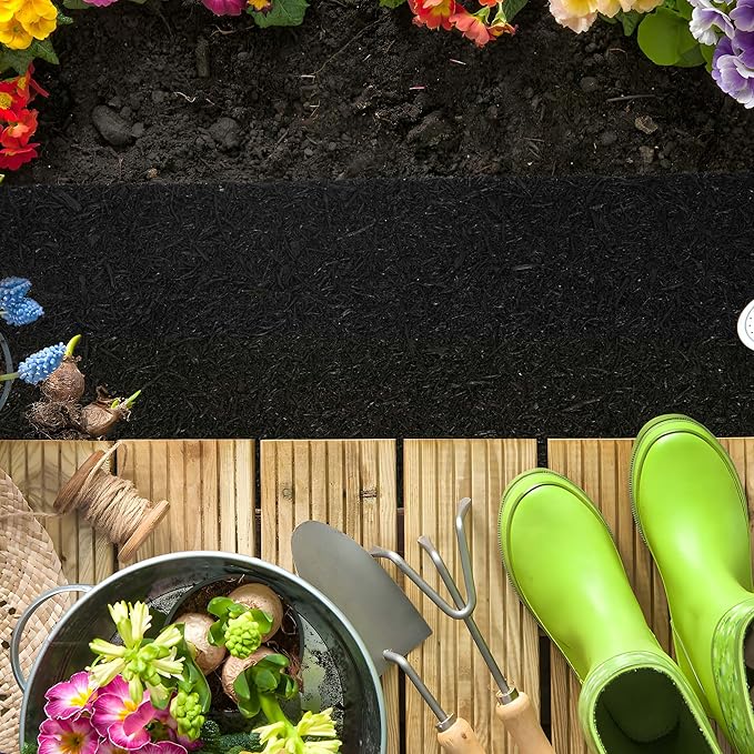 uyoyous Black Rubber Mulch Mat Roll, 8' x 2' Recycled Mulch Walkway Pathway, Permanent Garden Barrier Edging Border Mat, for Landscaping Outdoor