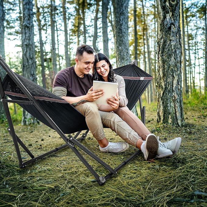 Tranquillo Universal Hammock Stand 600 lbs Capacity, Instant 20s Foldable, 3-Year Warranty Hammock with Stand, 2 Person Camping Revolutionary Portable No Screws, Premium Hammocks, Black