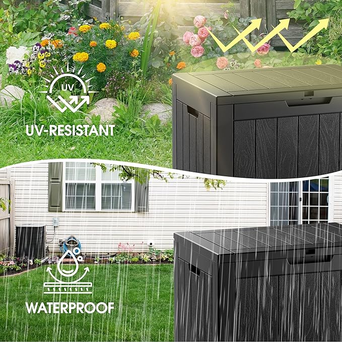 32 Gallon Resin Outdoor Storage Box 2 Pack Waterproof Deck Box for Patio Cushions, Garden Tools, Pool Accessories,Backyard Storage Bin,Black