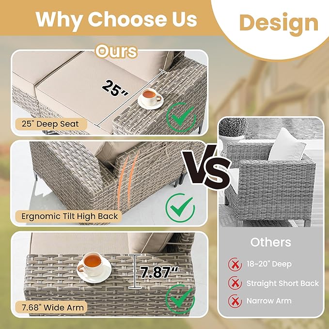 HOOOWOOO Outdoor Sectional Furniture Set,8 Pieces Wicker Patio Conversation Sets,L Shape All Weather Outside Couch Sofa Set with Swivel Chairs Ottoman,Beige