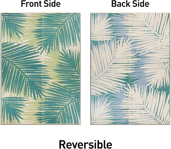 Rugshop Tropical Floral Reversible Foldable Waterproof Premium Recycled Plastic Outdoor Rugs for Patio,Backyard,RV,Deck,Picnic,Trailer,Beach,Camping Rug 6' X 9' Green