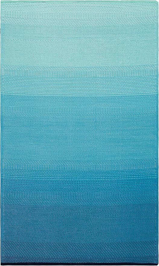 Fab Habitat Outdoor Rug - Waterproof, Fade Resistant, Crease-Free - Premium Recycled Plastic - Ombre - Patio, Porch, Deck, Balcony - Big Sur - Teal - 5 x 8 ft