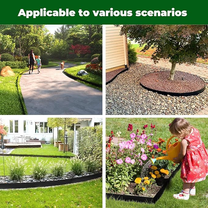 Steel Garden Edging with Top Bending Protection Metal Lanscape Edging Steel Lawn Edging 40 inch Strips, 8 inch Depth 180 Degree Bend for Garden,Lawn,Backyard, 6 Pack (8 inch-180 Degree Bend, Black)