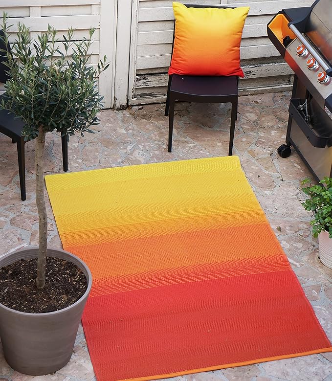 Fab Habitat Ombre Outdoor Rug - Waterproof, Fade Resistant, Crease-Free, Reversible - Premium Recycled Plastic - Patio Porch Balcony Deck - Big Sur Sunset - 8x10 ft